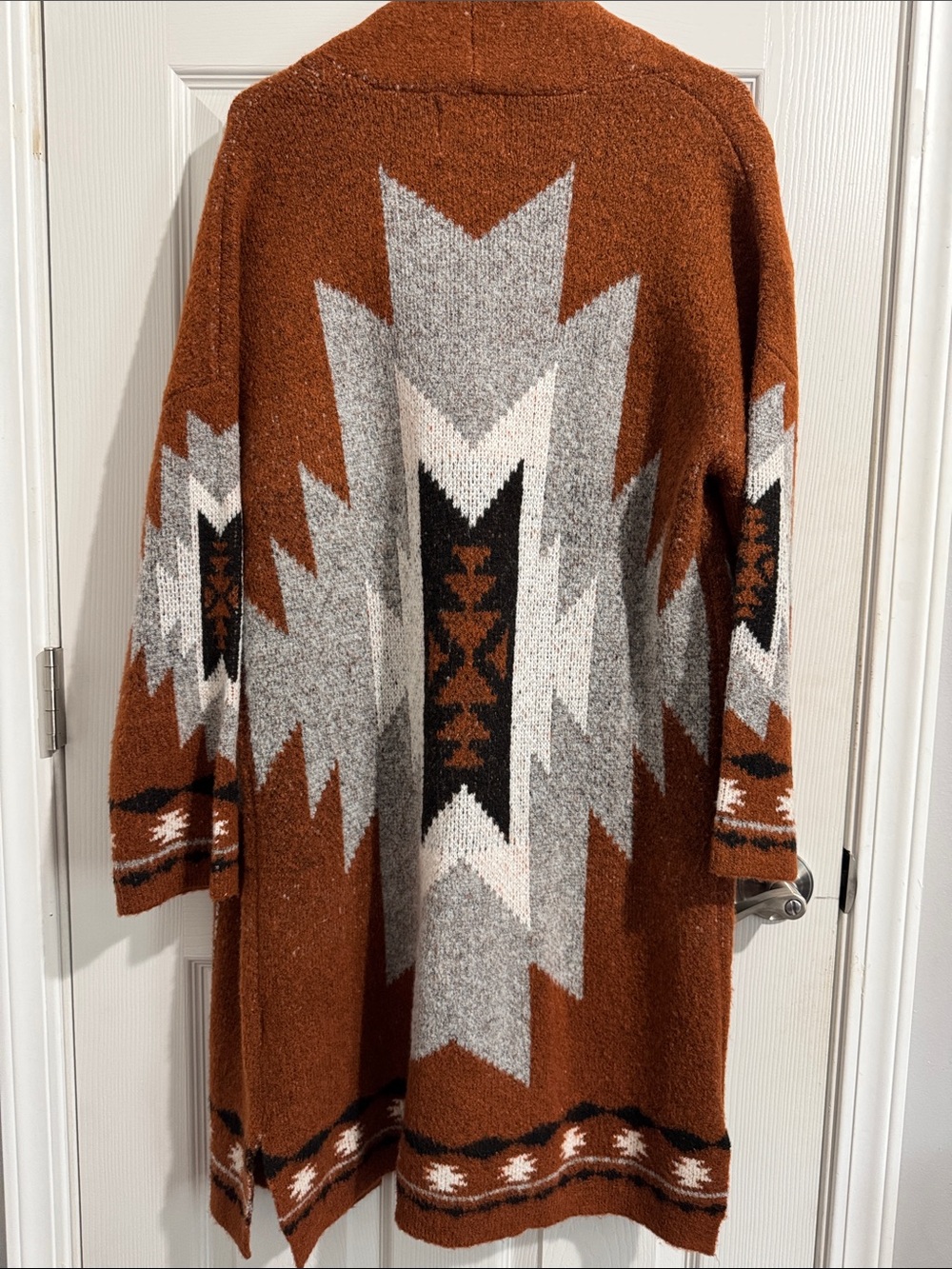 Cozy Cinnamon Aztec Open-Front Cardigan Sweater - Picture 3 of 4